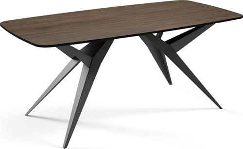 Ausziehbarer Esstisch im Loft-Stil – Rechteckiger Tisch mit Schwarzen Metallbeinen – Industrietisch mit Abgerundeten Ecken – Platzsparender Tisch für 10-14 Personen – 200 bis 280 cm – Walnuss Braun von WFL GROUP