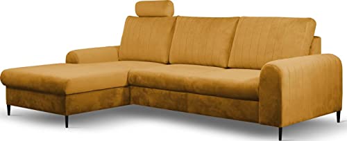 WFL GROUP Ecksofa Schlafsofa mit Bettkasten - Gelb Sofa Couch Ecksofa mit Schlaffunktion Bettfunktion L-Form mit Ottomane - Links - Senf von WFL GROUP