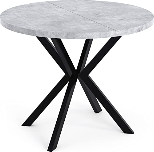 WFL GROUP Runder Ausziehbarer Esstisch - Loft Style Tisch mit Metallbeinen - 100 bis 180 cm - Industrieller Quadratischer Tisch für Wohnzimmer - Cemento Grau - 100 cm von WFL GROUP