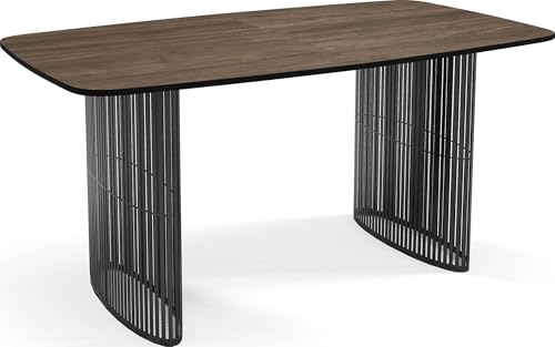 Esstisch Rechteckig Ausziehbar mit Lamellen im Loft-Stil – 180 bis 260 cm – Schwarzen Metallbeinen, Industrieller Tisch mit Abgerundeten Ecken für 10-14 Personen – Wohnzimmer – Walnuss Braun von WFL GROUP