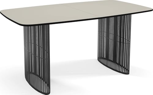 Esstisch Rechteckig Ausziehbar mit Lamellen im Loft-Stil – 200 bis 280 cm – Schwarzen Metallbeinen, Industrieller Tisch mit Abgerundeten Ecken für 12-16 Personen – Wohnzimmer – Beige Cashmere von WFL GROUP