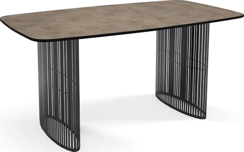 Esstisch Rechteckig Ausziehbar mit Lamellen im Loft-Stil – 200 bis 280 cm – Schwarzen Metallbeinen, Industrieller Tisch mit Abgerundeten Ecken für 12-16 Personen – Wohnzimmer – Beton-Optik Dunkelgrau von WFL GROUP