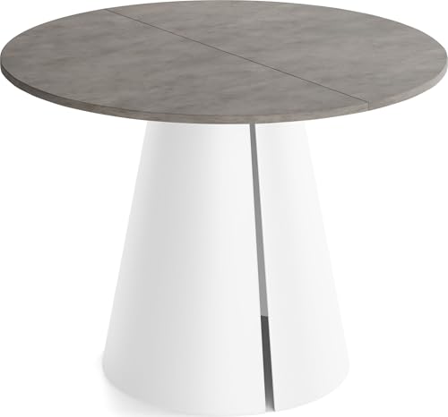 Esstisch Rund Ausziehbar im Loft-Stil – 100 bis 180 cm – Industrieller Platzsparender Tisch mit Weißen Konischem Metallbeinen für 5 bis 8 Personen, Wohnzimmer Esszimmer – Beton-Optik Dunkelgrau von WFL GROUP