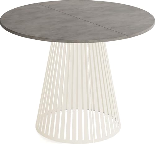 Esstisch Rund Ausziehbar mit Lamellen im Loft-Stil – 100 bis 180 cm – Industrieller Tisch mit Metallbeinen in Beige Cashmere, Platzsparend für Wohnzimmer oder Esszimmer – Beton-Optik Dunkelgrau Esstisch Rund Ausziehbar mit Lamellen im Loft-Stil – 100 bis 180 cm – Industrieller Tisch mit Metallbeinen in Beige Cashmere, Platzsparend für Wohnzimmer oder Esszimmer – Beton-Optik Dunkelgrau von WFL GROUP