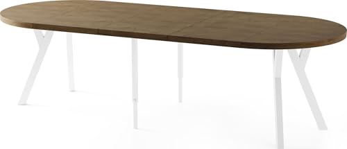 Esstisch Rund Groß XXL Ausziehbar im Loft-Stil – 100 bis 250 cm – Extra Lang Ausziehtisch mit Weißen Holzbeinen, Industrieller Tisch für 5-14 Personen – Eiche Braun Rustikal von WFL GROUP