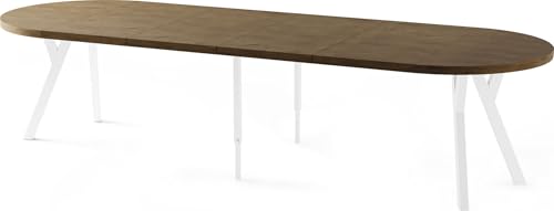 Esstisch Rund Groß XXL Ausziehbar im Loft-Stil – 100 bis 300 cm – Extra Lang Ausziehtisch mit Weißen Holzbeinen, Industrieller Tisch für 5-16 Personen – Eiche Braun Rustikal von WFL GROUP