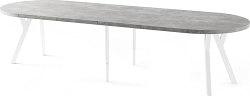 Esstisch Rund Groß XXL Ausziehbar im Loft-Stil – 100 bis 300 cm – Extra Lang Ausziehtisch mit Weißen Holzbeinen, Industrieller Tisch für 5-16 Personen – Eiche Rustikal Dunkelbraun von WFL GROUP