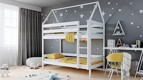 WFL GROUP Kinderbett Etagenbetten 3ft Single 90x190 90x200 80x160 cm Massives Kiefernholz Hausbett Etagenbett Für Kinder - 190 x 90 cm - Weiss von WFL GROUP