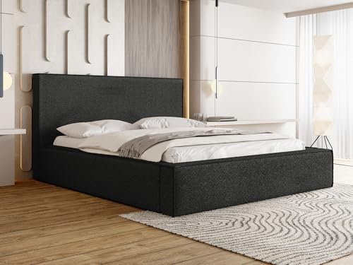 Polsterbett 200x200 mit Bettkasten und Lattenrost – Schwarzes Bett mit hohem Kopfteil, Boucle oder Samt Stoff - Modernes Doppelbett mit Stauraum – Bettgestell, ohne Matratze – Terra - Schwarz von WFL GROUP