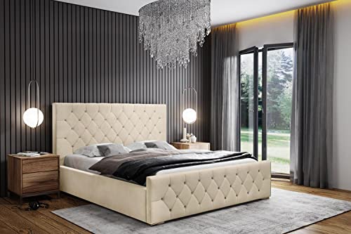 Polsterbett Doppelbett Stauraum Samtstoff 120x200 140x200 160x200 180x200 cm Bettgestell Mit Bettkasten Lattenrost und Kopfteil - Bett mit Kristallen - Hydrophobe Stoff - Beige - 180 x 200 cm von WFL GROUP