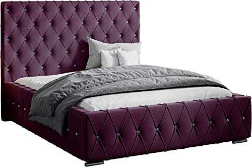 Polsterbett Doppelbett Stauraum Samtstoff 120x200 140x200 160x200 180x200 cm Bettgestell Mit Bettkasten Lattenrost und Kopfteil - Bett mit Kristallen - Hydrophobe Stoff - Bordeaux - 120 x 200 cm von WFL GROUP