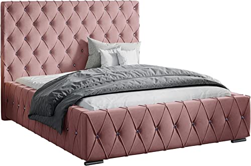 Polsterbett Doppelbett Stauraum Samtstoff 120x200 140x200 160x200 180x200 cm Bettgestell Mit Bettkasten Lattenrost und Kopfteil - Bett mit Kristallen - Hydrophobe Stoff - Rosa Samt- 120 x 200 cm von WFL GROUP