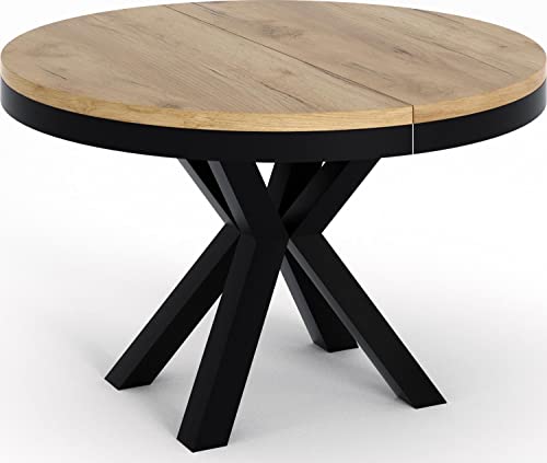 WFL GROUP Runder Ausziehbarer Esstisch - Tisch im Loft-Stil mit Metallbeinen - Industrieller Tisch für Wohnzimmer - Spacesaver - Eiche Craft - 120 cm von WFL GROUP