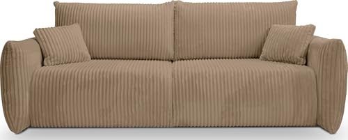 WFL GROUP 3-Sitzer Schlafsofa Agnes mit Bettkasten – Skandinavisches Sofa mit Schlaffunktion und Bettfunktion, Polstergarnitur mit schwarzen Beinen – Cord Sofa - Braun von WFL GROUP