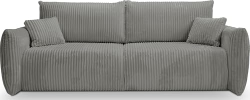 WFL GROUP 3-Sitzer Schlafsofa Agnes mit Bettkasten – Skandinavisches Sofa mit Schlaffunktion und Bettfunktion, Polstergarnitur mit schwarzen Beinen – Cord Sofa - Grau von WFL GROUP