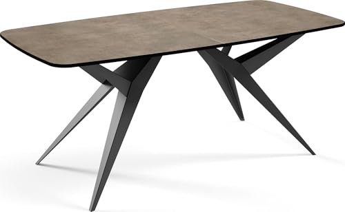 WFL GROUP Ausziehbarer Esstisch im Loft-Stil – Rechteckiger Tisch mit Schwarzen Metallbeinen – Industrietisch mit Abgerundeten Ecken – für 6-10 Personen – 160 bis 240 cm – Beton-Optik Dunkelgrau von WFL GROUP