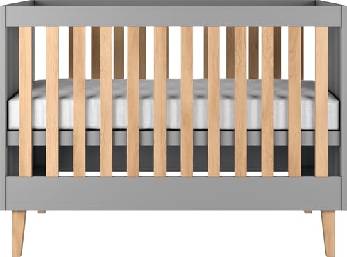 WFL GROUP Babybett 60x120 cm Grau – 3-Fach Höhenverstellbar, Modernes Kinderbett, Gitterbett mit Holzlatten im Skandinavischen Design – Nesto von WFL GROUP