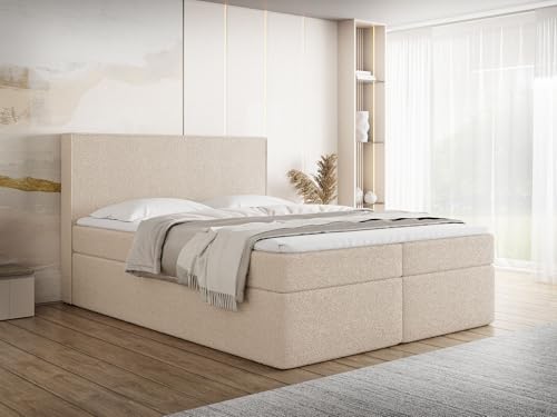 WFL GROUP Boxspringbett 140x200 mit Bettkasten, Gepolstert Doppelbett mit H3 Multipocket-Matratze, H2 Visco-Topper – Creme Stauraumbett mit hohem Kopfteil, Boucle Stoff – Terra – Beige WFL GROUP Boxspringbett 140x200 mit Bettkasten, Gepolstert Doppelbett mit H3 Multipocket-Matratze, H2 Visco-Topper – Creme Stauraumbett mit hohem Kopfteil, Boucle Stoff – Terra – Beige von WFL GROUP