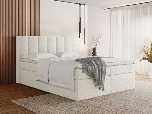 WFL GROUP Boxspringbett 180x200 mit Bettkasten, Gepolstert Doppelbett mit H4 Bonell-Matratze, H2 Visco-Topper - Creme Stauraumbett mit hohem Kopfteil, Boucle oder Samt Stoff - Amira - Beige WFL GROUP Boxspringbett 180x200 mit Bettkasten, Gepolstert Doppelbett mit H4 Bonell-Matratze, H2 Visco-Topper - Creme Stauraumbett mit hohem Kopfteil, Boucle oder Samt Stoff - Amira - Beige von WFL GROUP