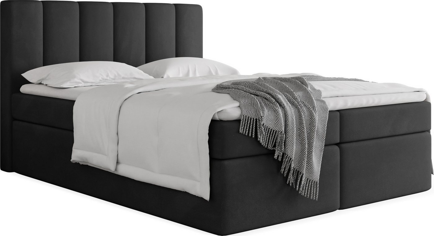 WFL GROUP Boxspringbett Amira (Bettkasten, H3 Multipocket-Matratze, H2 Visco-Topper, Kopfteil 140x200) von WFL GROUP