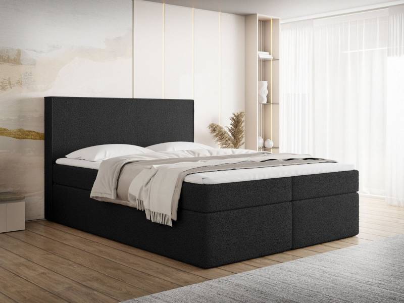 WFL GROUP Boxspringbett Terra mit Bettkasten, Gepolstert, Boucle Stoff, Made in EU (erhältlich in 120x200, 140x200, 160x200, 180x200, 200x200 cm), Doppelbett mit H3 Bonell/H4 Pocket Matratze & H3 Foam/H2 Visco-Topper von WFL GROUP