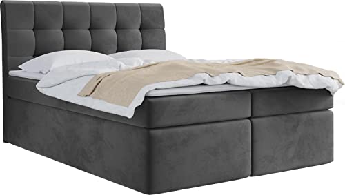 WFL GROUP Boxspringbett mit Bettkasten 120x200 140x200 160x200 180x200 200x200 Doppelbett Gepolstert Bett Mit Matratze und Topper - Stauraumbett mit Kopfteil - Dunkel Grau Samt - 120 x 200 cm von WFL GROUP