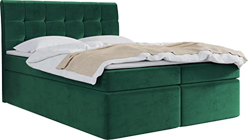 WFL GROUP Boxspringbett mit Bettkasten 120x200 140x200 160x200 180x200 200x200 Doppelbett Gepolstert Bett Mit Matratze und Topper - Stauraumbett mit Kopfteil - Grün Samt - 120 x 200 cm von WFL GROUP