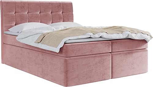 WFL GROUP Boxspringbett mit Bettkasten 120x200 140x200 160x200 180x200 200x200 Doppelbett Gepolstert Bett Mit Matratze und Topper - Stauraumbett mit Kopfteil - Rosa Samt - 120 x 200 cm von WFL GROUP