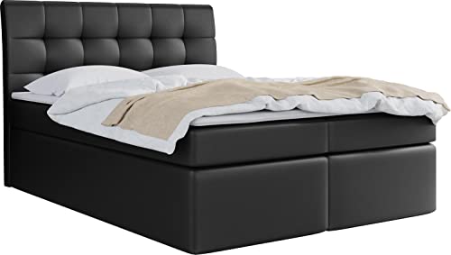 WFL GROUP Boxspringbett mit Bettkasten 120x200 140x200 160x200 180x200 200x200 Doppelbett Gepolstert Bett Mit Matratze und Topper - Stauraumbett mit Kopfteil - Schwarz Kunstleder - 120 x 200 cm von WFL GROUP