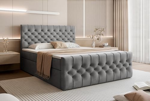 WFL GROUP Boxspringbett mit Bettkasten Aurora 140x200 160x200 180x200 – Chesterfield Doppelbett Gepolstert mit Matratze und Topper – Stauraumbett mit Kopfteil – Komfortbett – 140 x 200 cm – Dunkelgrau WFL GROUP Boxspringbett mit Bettkasten Aurora 140x200 160x200 180x200 – Chesterfield Doppelbett Gepolstert mit Matratze und Topper – Stauraumbett mit Kopfteil – Komfortbett – 140 x 200 cm – Dunkelgrau von WFL GROUP