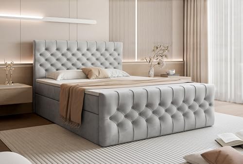 WFL GROUP Boxspringbett mit Bettkasten Aurora 140x200 160x200 180x200 – Chesterfield Doppelbett Gepolstert mit Matratze und Topper – Stauraumbett mit Kopfteil – Komfortbett – 140 x 200 cm – Hellgrau WFL GROUP Boxspringbett mit Bettkasten Aurora 140x200 160x200 180x200 – Chesterfield Doppelbett Gepolstert mit Matratze und Topper – Stauraumbett mit Kopfteil – Komfortbett – 140 x 200 cm – Hellgrau von WFL GROUP