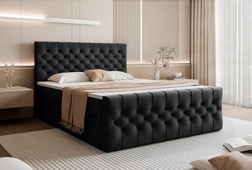 WFL GROUP Boxspringbett mit Bettkasten Aurora 140x200 160x200 180x200 – Chesterfield Doppelbett Gepolstert mit Matratze und Topper – Stauraumbett mit Kopfteil – Komfortbett – 140 x 200 cm – Schwarz WFL GROUP Boxspringbett mit Bettkasten Aurora 140x200 160x200 180x200 – Chesterfield Doppelbett Gepolstert mit Matratze und Topper – Stauraumbett mit Kopfteil – Komfortbett – 140 x 200 cm – Schwarz von WFL GROUP