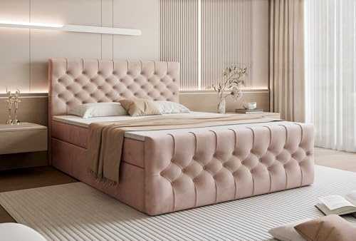 WFL GROUP Boxspringbett mit Bettkasten Aurora 140x200 160x200 180x200 – Chesterfield Doppelbett Gepolstert mit Matratze und Topper – Stauraumbett mit Kopfteil – Komfortbett – 160 x 200 cm – Puderrosa WFL GROUP Boxspringbett mit Bettkasten Aurora 140x200 160x200 180x200 – Chesterfield Doppelbett Gepolstert mit Matratze und Topper – Stauraumbett mit Kopfteil – Komfortbett – 160 x 200 cm – Puderrosa von WFL GROUP