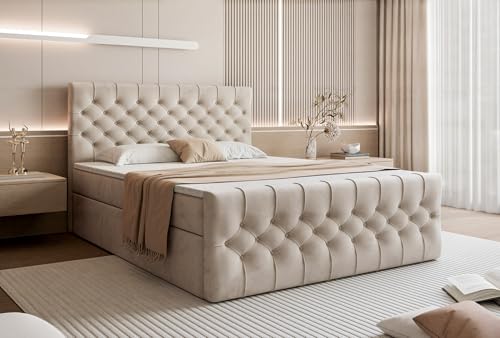 WFL GROUP Boxspringbett mit Bettkasten Aurora 140x200 160x200 180x200 – Chesterfield Doppelbett Gepolstert mit Matratze und Topper – Stauraumbett mit Kopfteil – Komfortbett – 180 x 200 cm – Beige WFL GROUP Boxspringbett mit Bettkasten Aurora 140x200 160x200 180x200 – Chesterfield Doppelbett Gepolstert mit Matratze und Topper – Stauraumbett mit Kopfteil – Komfortbett – 180 x 200 cm – Beige von WFL GROUP