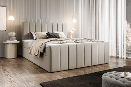 WFL GROUP Boxspringbett mit Bettkasten Avelio 140x200 160x200 180x200 – Doppelbett Gepolstert mit Matratze und Topper – Stauraumbett mit Kopfteil – Komfortbett – 200 x 200 cm – Beige WFL GROUP Boxspringbett mit Bettkasten Avelio 140x200 160x200 180x200 – Doppelbett Gepolstert mit Matratze und Topper – Stauraumbett mit Kopfteil – Komfortbett – 200 x 200 cm – Beige von WFL GROUP