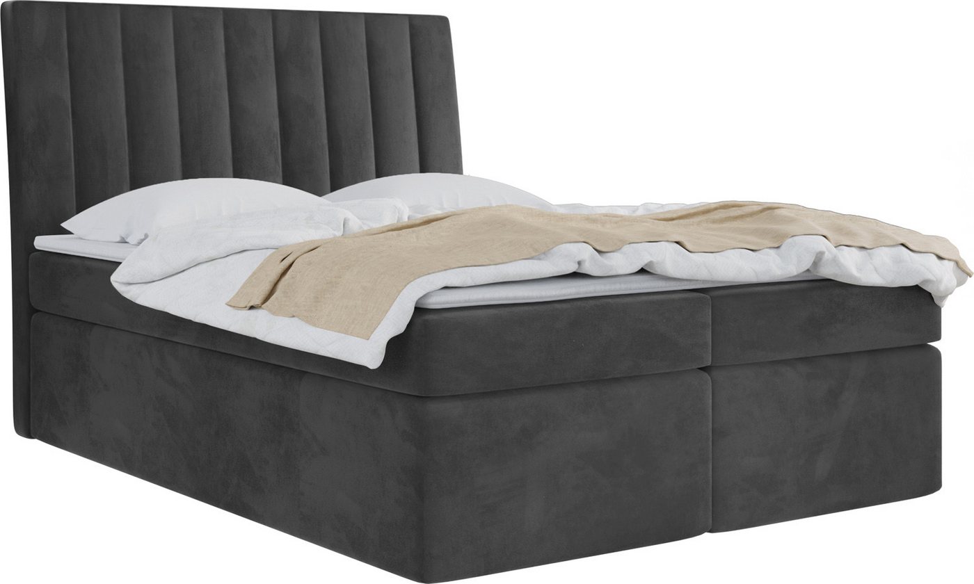 WFL GROUP Boxspringbett mit Topper AMILA, Samt Doppelbett mit Bettkasten von WFL GROUP