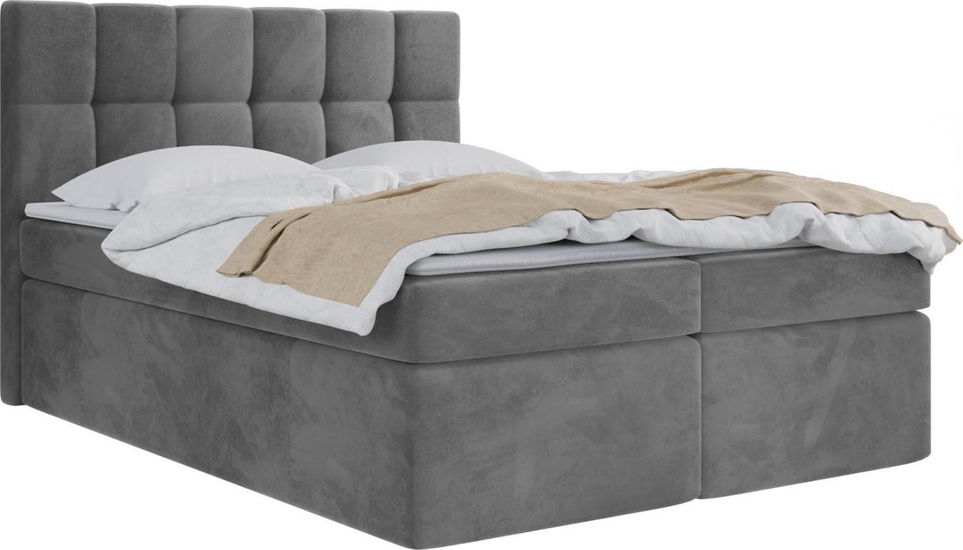 WFL GROUP Boxspringbett mit Topper ARTENO, Samt Doppelbett mit Bettkasten von WFL GROUP