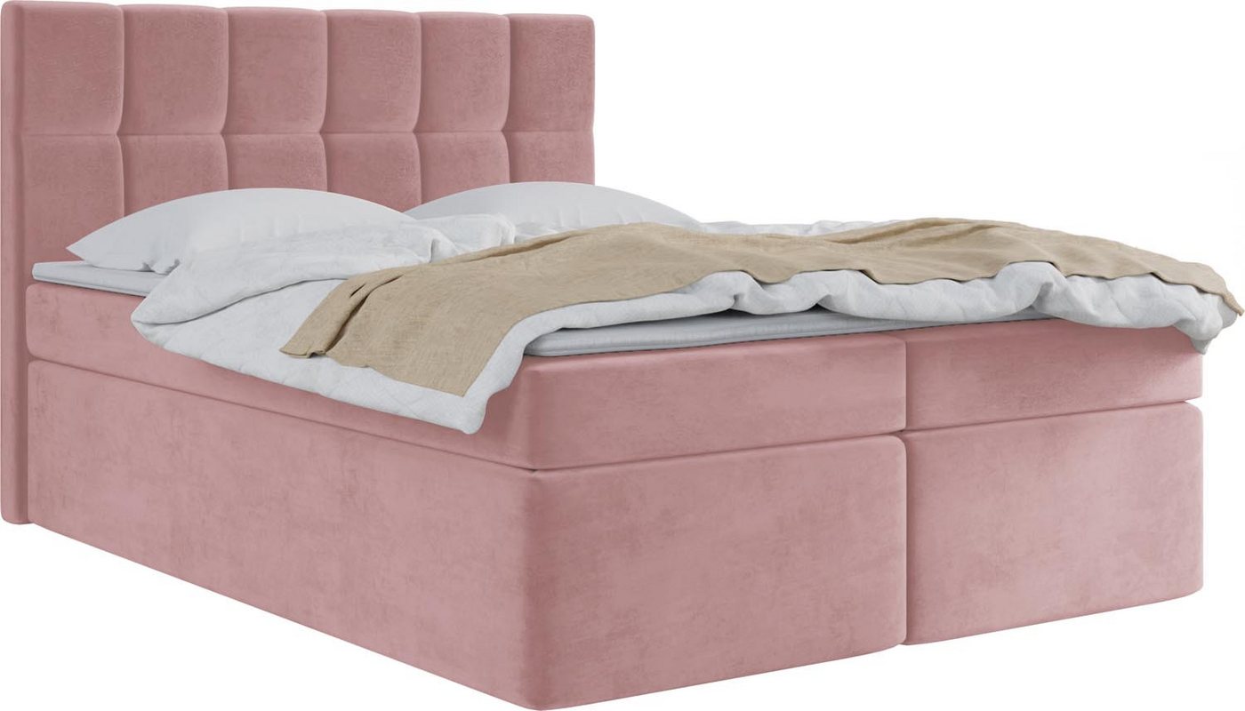 WFL GROUP Boxspringbett mit Topper ARTENO, Samt Doppelbett mit Bettkasten von WFL GROUP