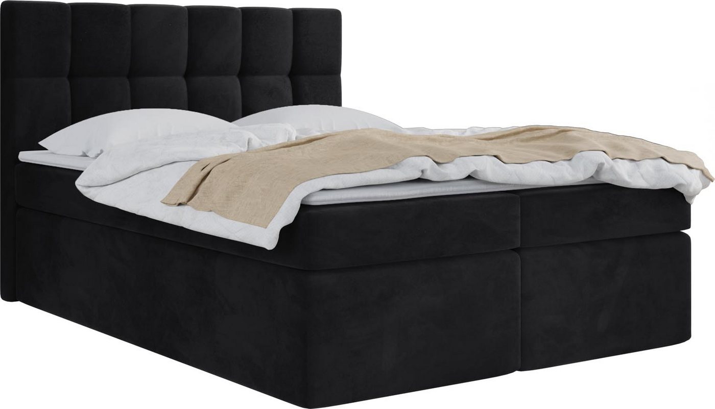 WFL GROUP Boxspringbett mit Topper ARTENO, Samt Doppelbett mit Bettkasten von WFL GROUP