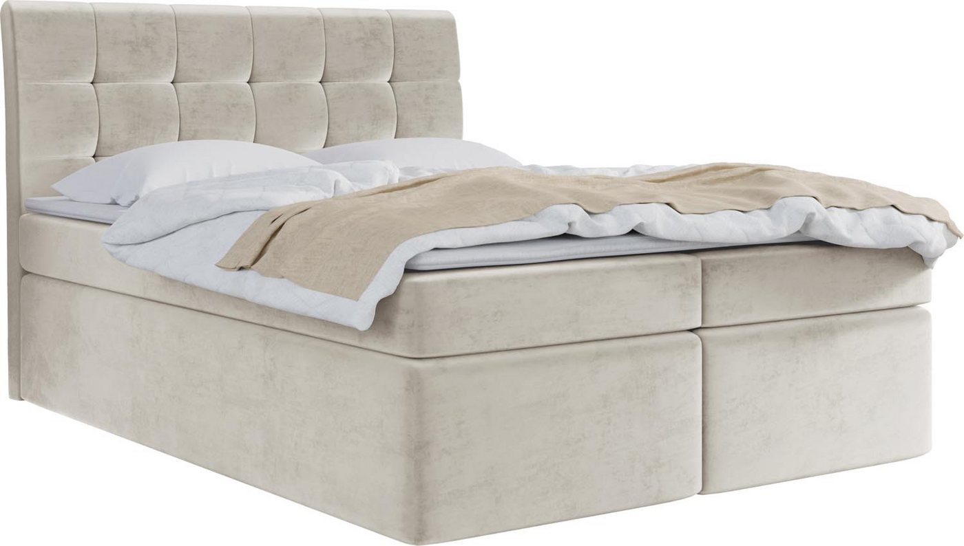 WFL GROUP Boxspringbett mit Topper BELIZE, Samt Doppelbett mit Bettkasten von WFL GROUP