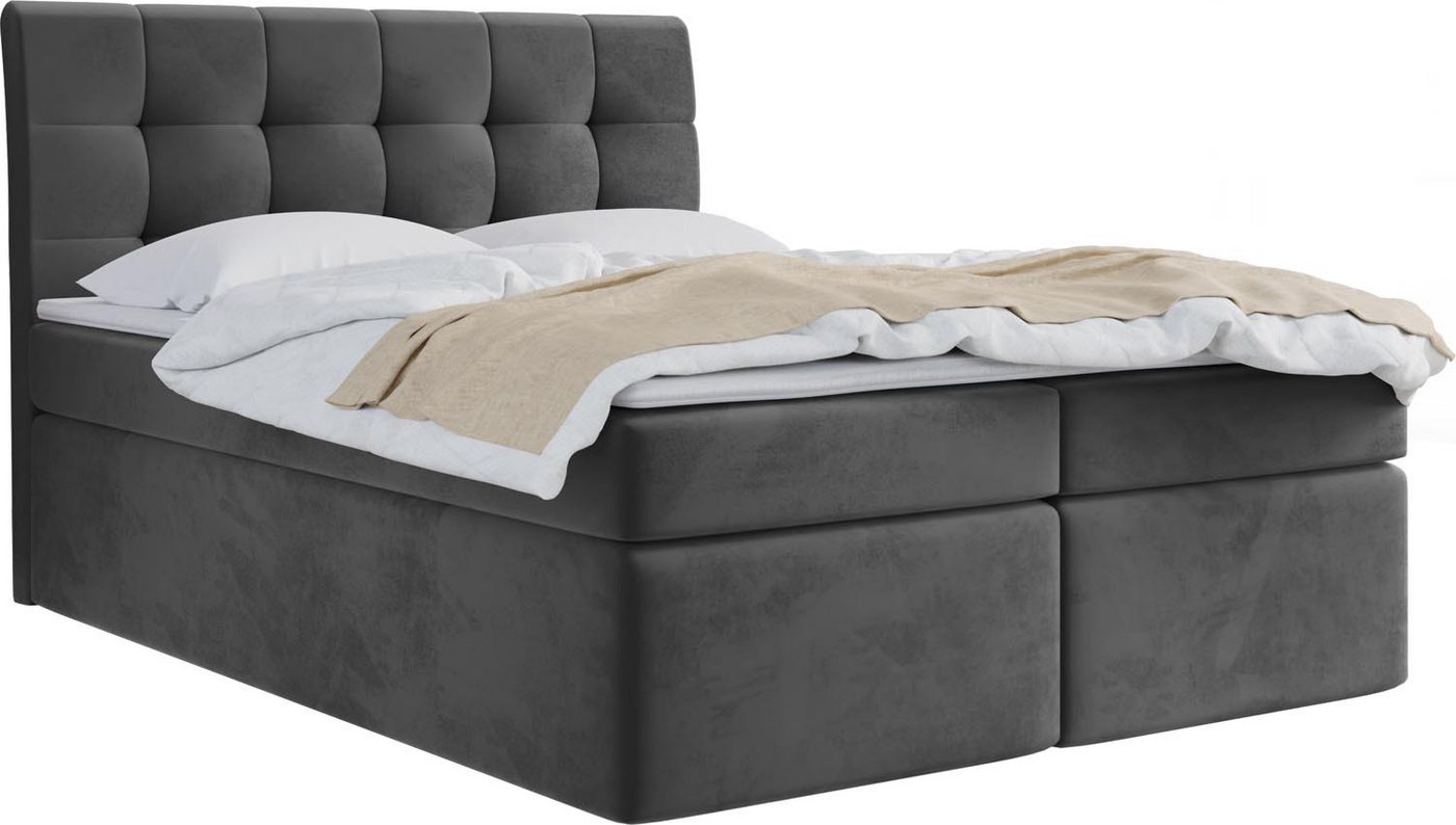 WFL GROUP Boxspringbett mit Topper BELIZE, Samt Doppelbett mit Bettkasten von WFL GROUP