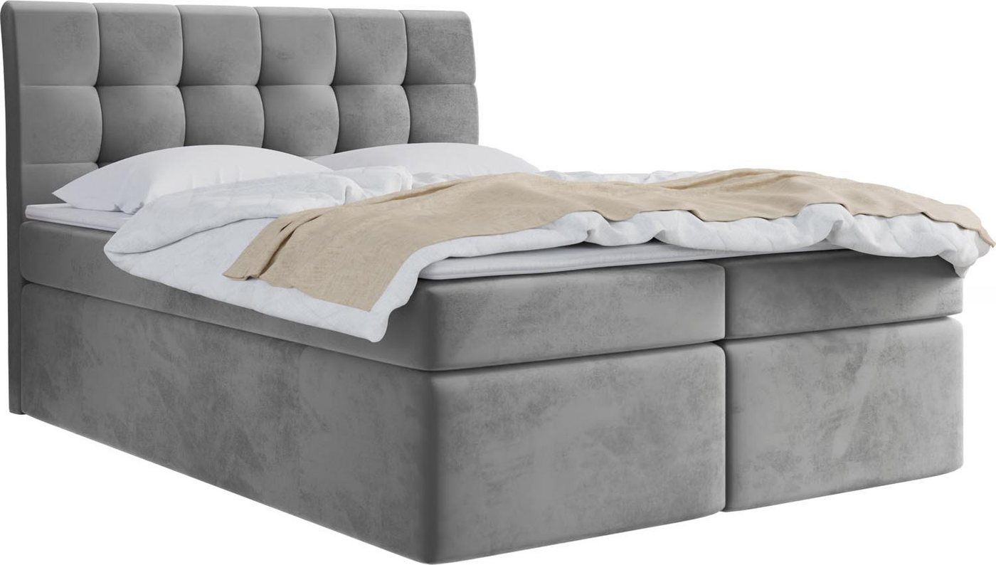 WFL GROUP Boxspringbett mit Topper BELIZE, Samt Doppelbett mit Bettkasten von WFL GROUP