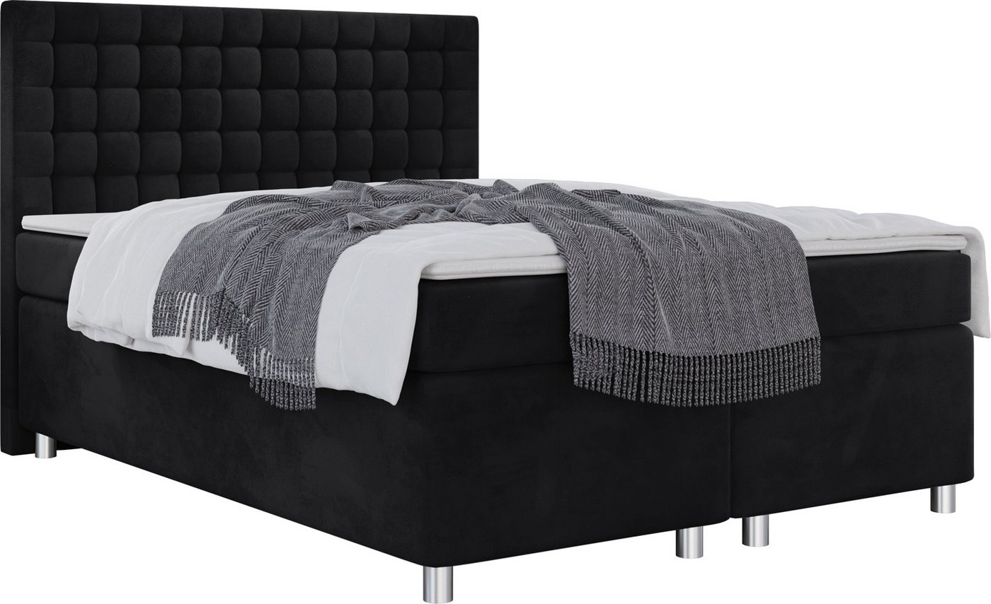 WFL GROUP Boxspringbett mit Topper IMALIA, Samt Doppelbett mit Bettkasten von WFL GROUP