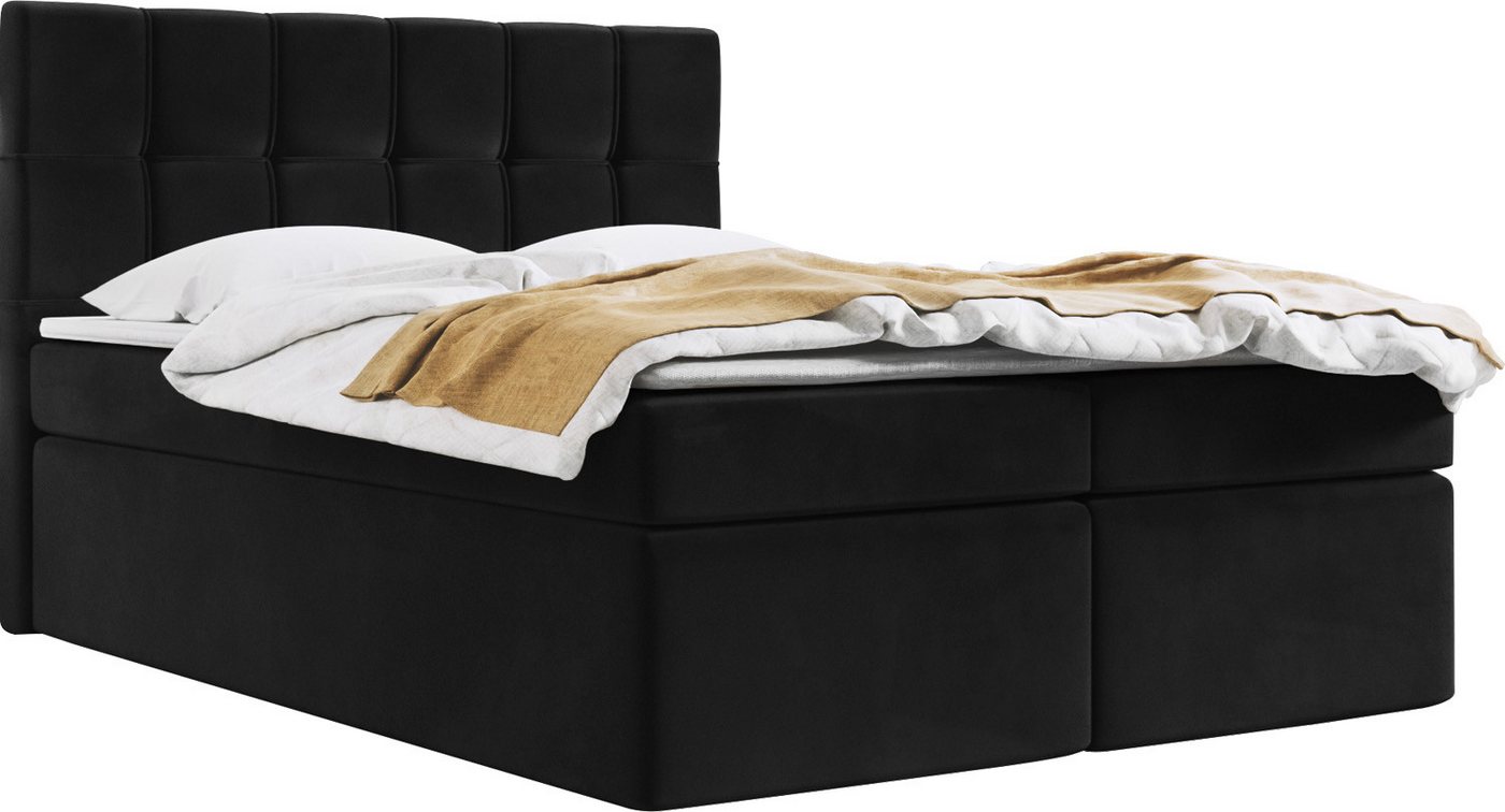 WFL GROUP Boxspringbett mit Topper SEVINE, Samt Doppelbett mit Bettkasten von WFL GROUP