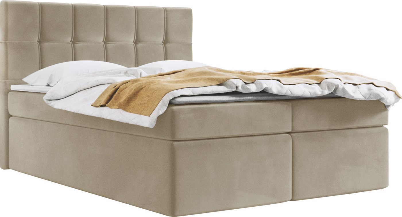 WFL GROUP Boxspringbett mit Topper SEVINE, Samt Doppelbett mit Bettkasten von WFL GROUP