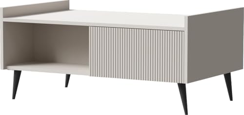 WFL GROUP Couchtisch 120x60 cm – Rechteckiger Wohnzimmertisch mit Stauraum – Sofatisch mit hohen Metallfüßen im Loft-Stil – Minimalistischer Kaffeetisch in Beige Kaschmir – ARYSA von WFL GROUP