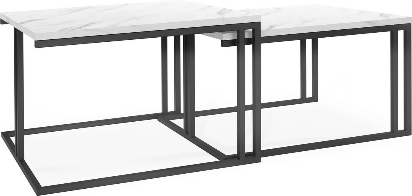 WFL GROUP Couchtisch Cameron, Quadratische 2 in 1 mit Schwarze Metallgestell von WFL GROUP