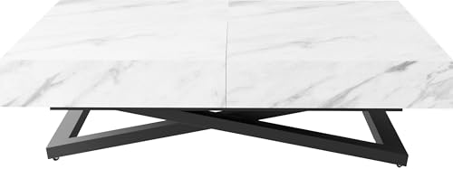 WFL GROUP Couchtisch Höhenverstellbar und Ausziehbar Cavetta U in Marmoroptik Weiß - Wohnzimmertisch Esstisch Multifunktionstisch 120-200/80/27-76 cm - Marmor Weiß von WFL GROUP