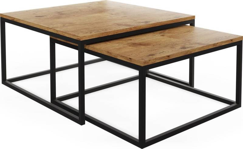 WFL GROUP Couchtisch Vella, Rechteckige Satztische 2 in 1 mit Schwarze Metallgestell von WFL GROUP