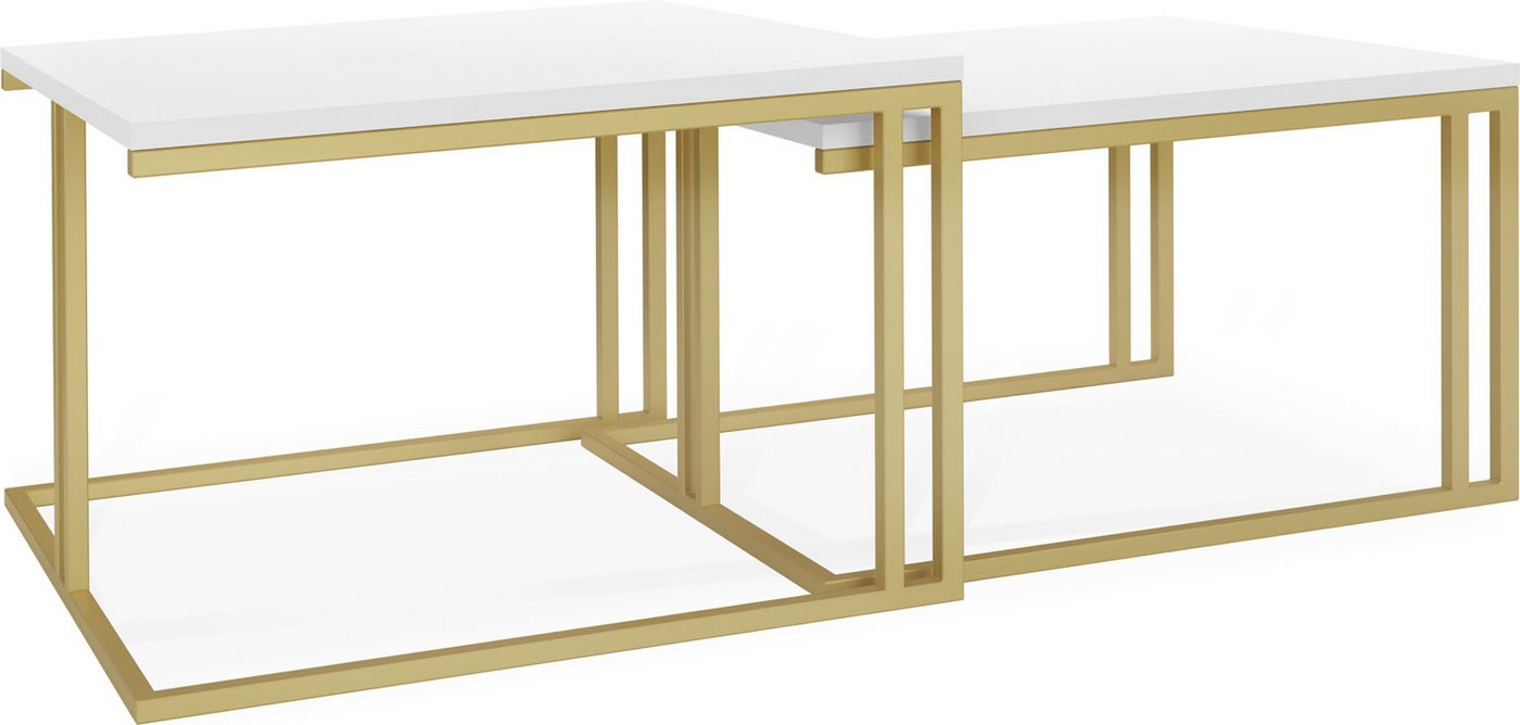 WFL GROUP Couchtisch Virgo, Quadratische 2 in 1 mit Golden Metallgestell von WFL GROUP